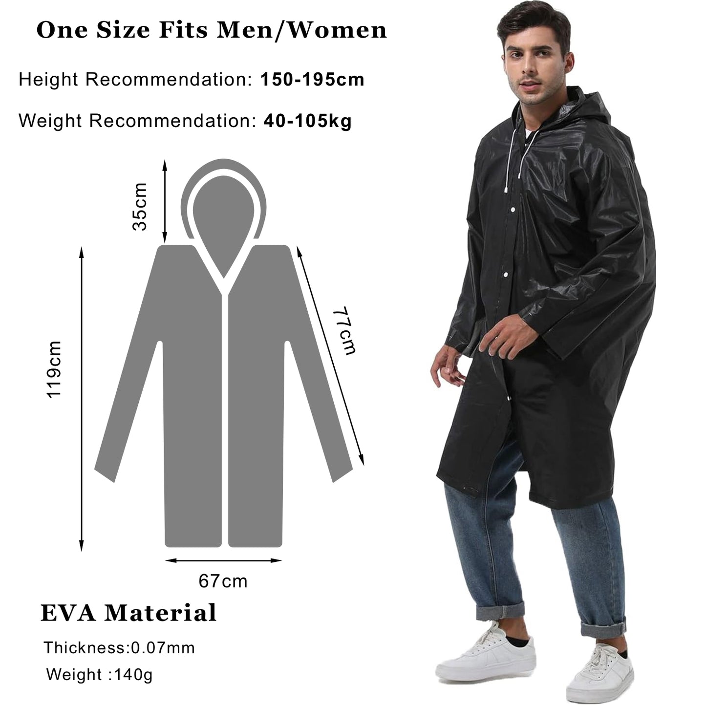 EVA Portable Unisex Reusable Rain Coats 2 Pack