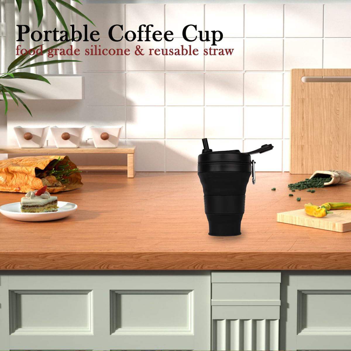 Portable Leakproof Folding Silicone Cup with Lids