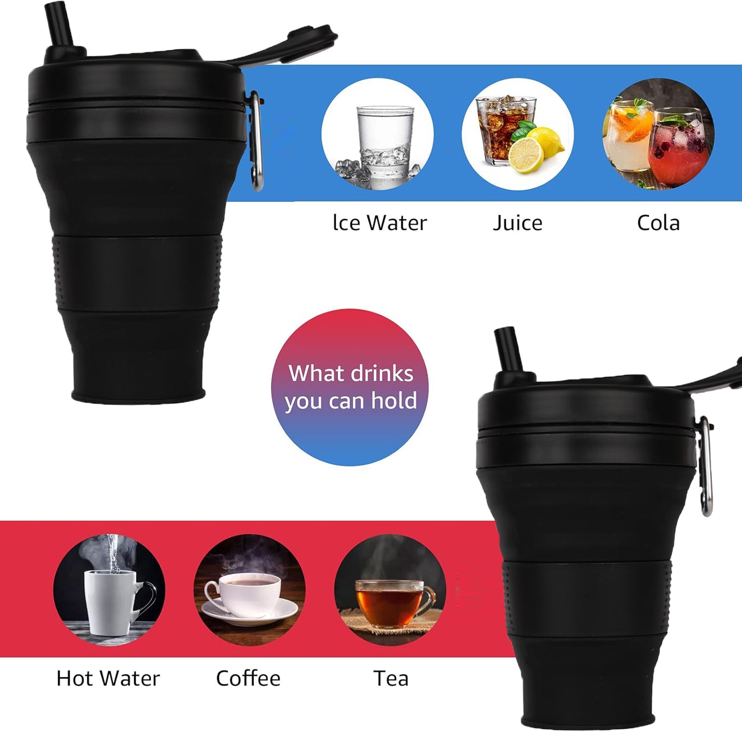 Portable Leakproof Folding Silicone Cup with Lids