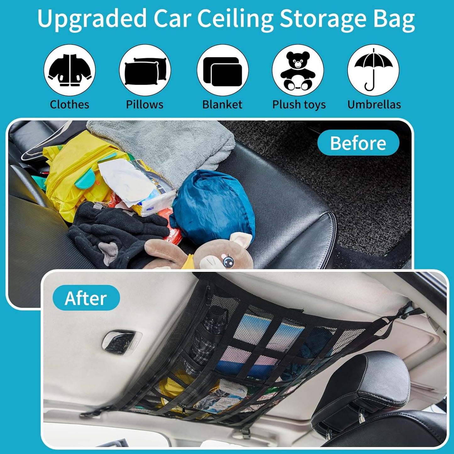 Double-Layer Adjustable  Mesh Car Roof Organizer