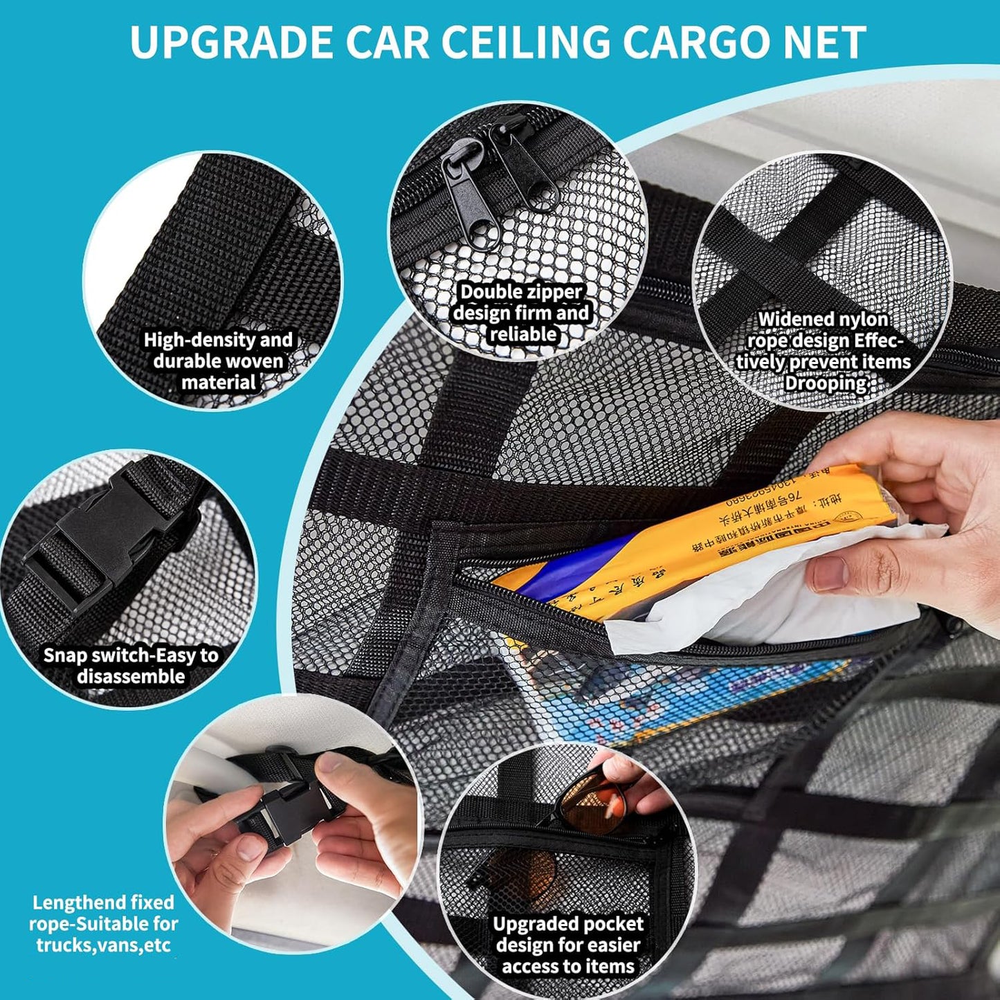 Double-Layer Adjustable  Mesh Car Roof Organizer