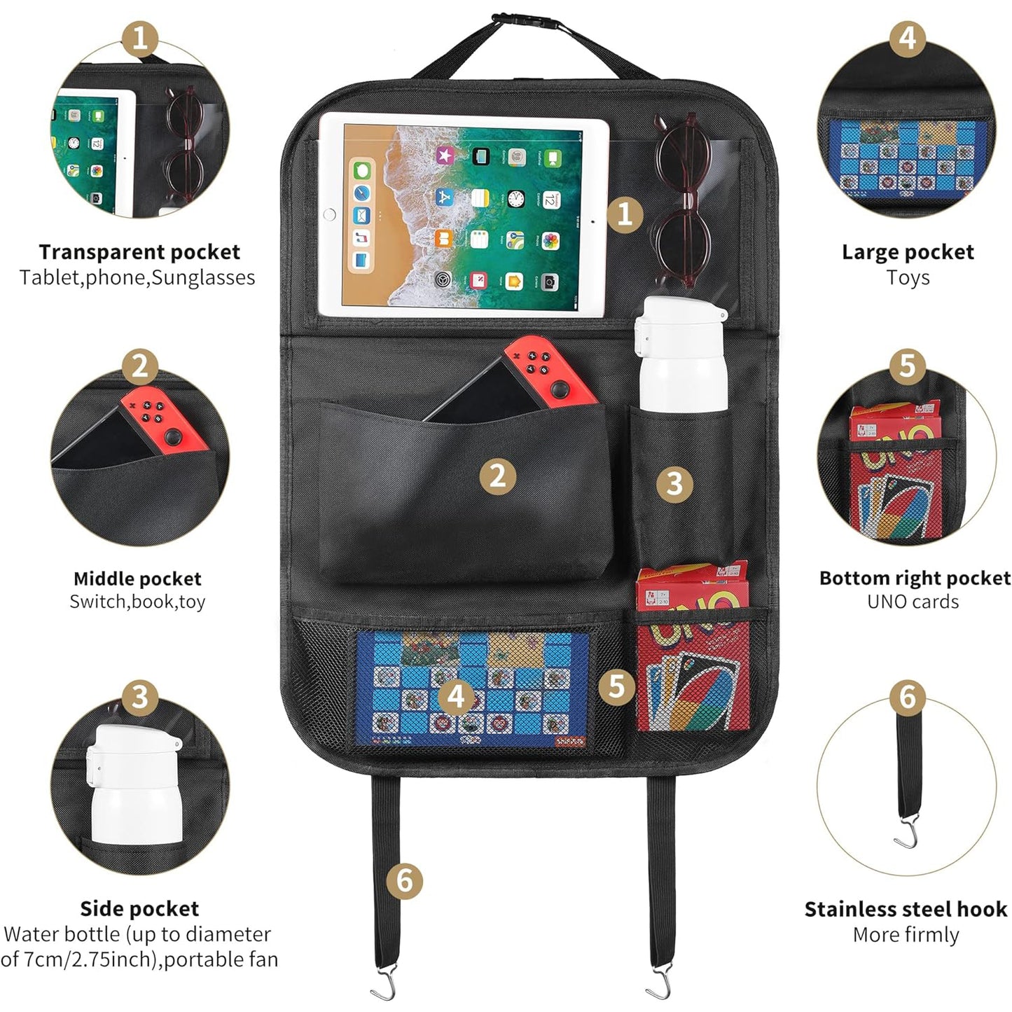 Foldable Car Backseat Organizer with Tray