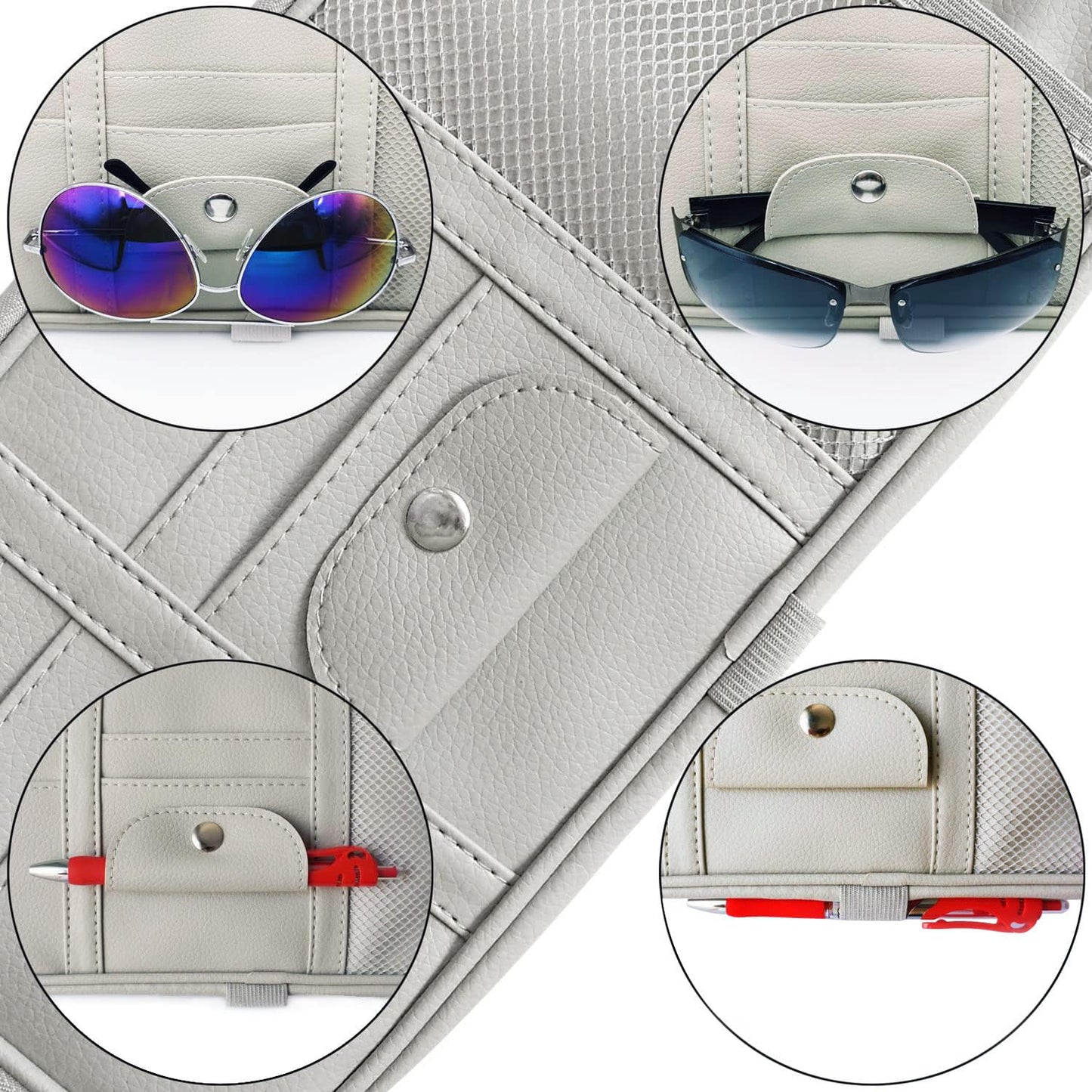 Multi-Pocket Car Sun Visor Organizer with Double Zippers
