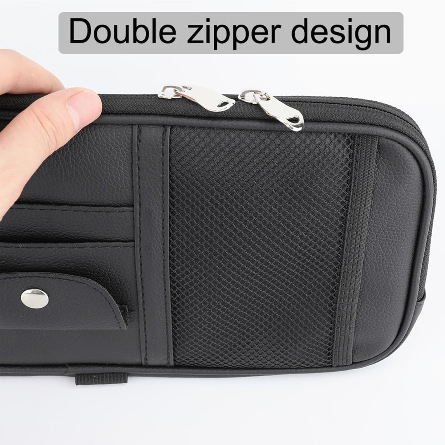 Multi-Pocket Car Sun Visor Organizer with Double Zippers