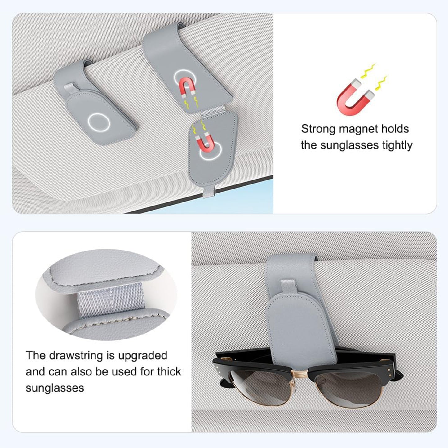 Multifunction Magnetic Leather Sunglasses Holders for Car Visor