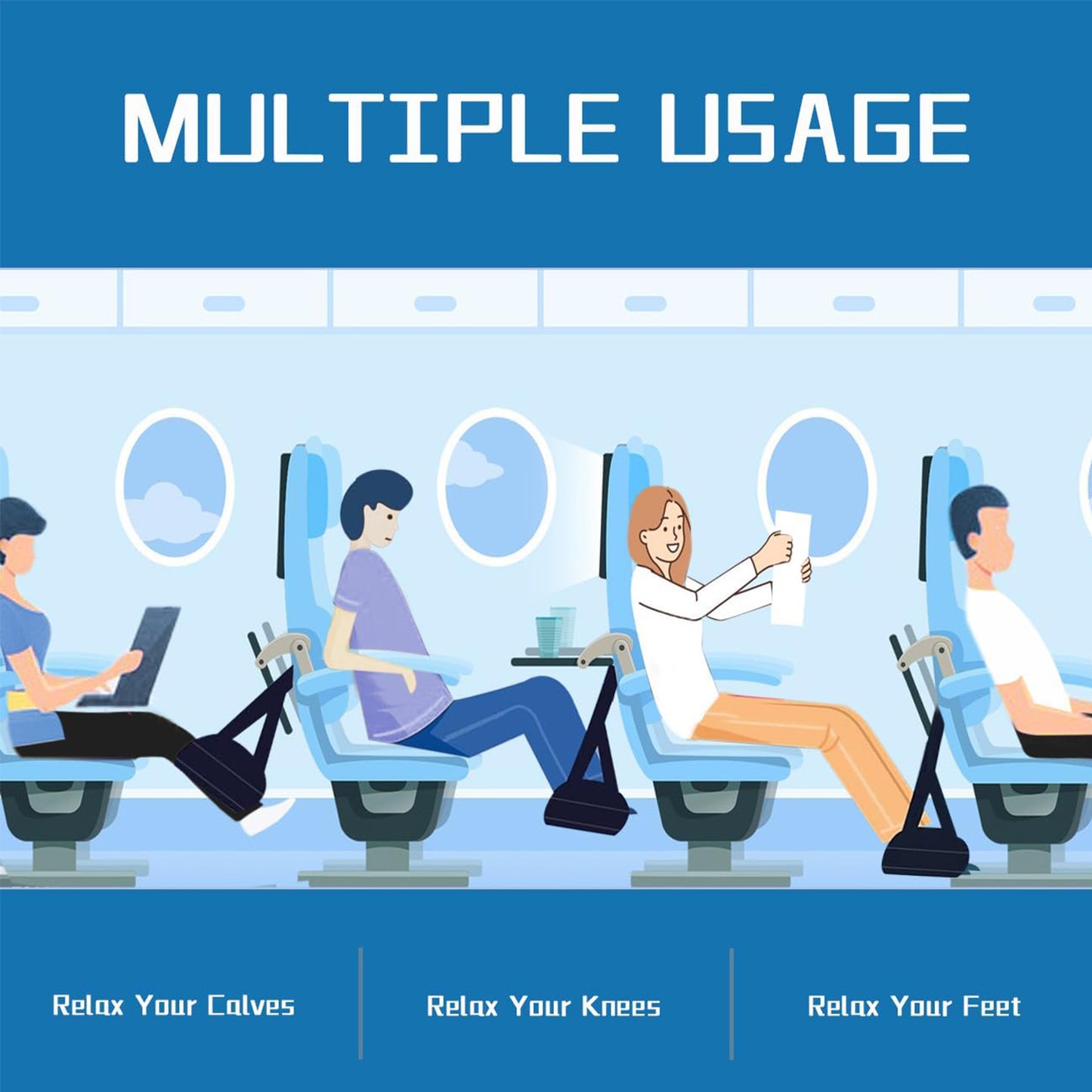 Portable Comfy Travel Footrest Hammock, Relax your Feet for Long Trips or Work