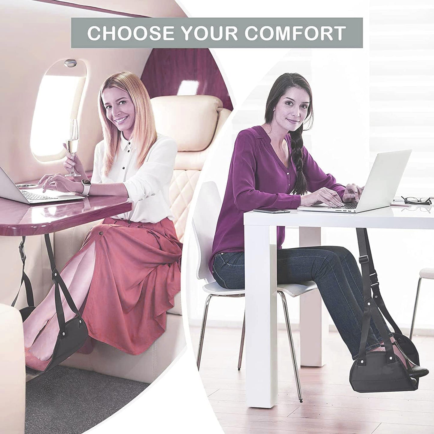 Portable Comfy Travel Footrest Hammock, Relax your Feet for Long Trips or Work