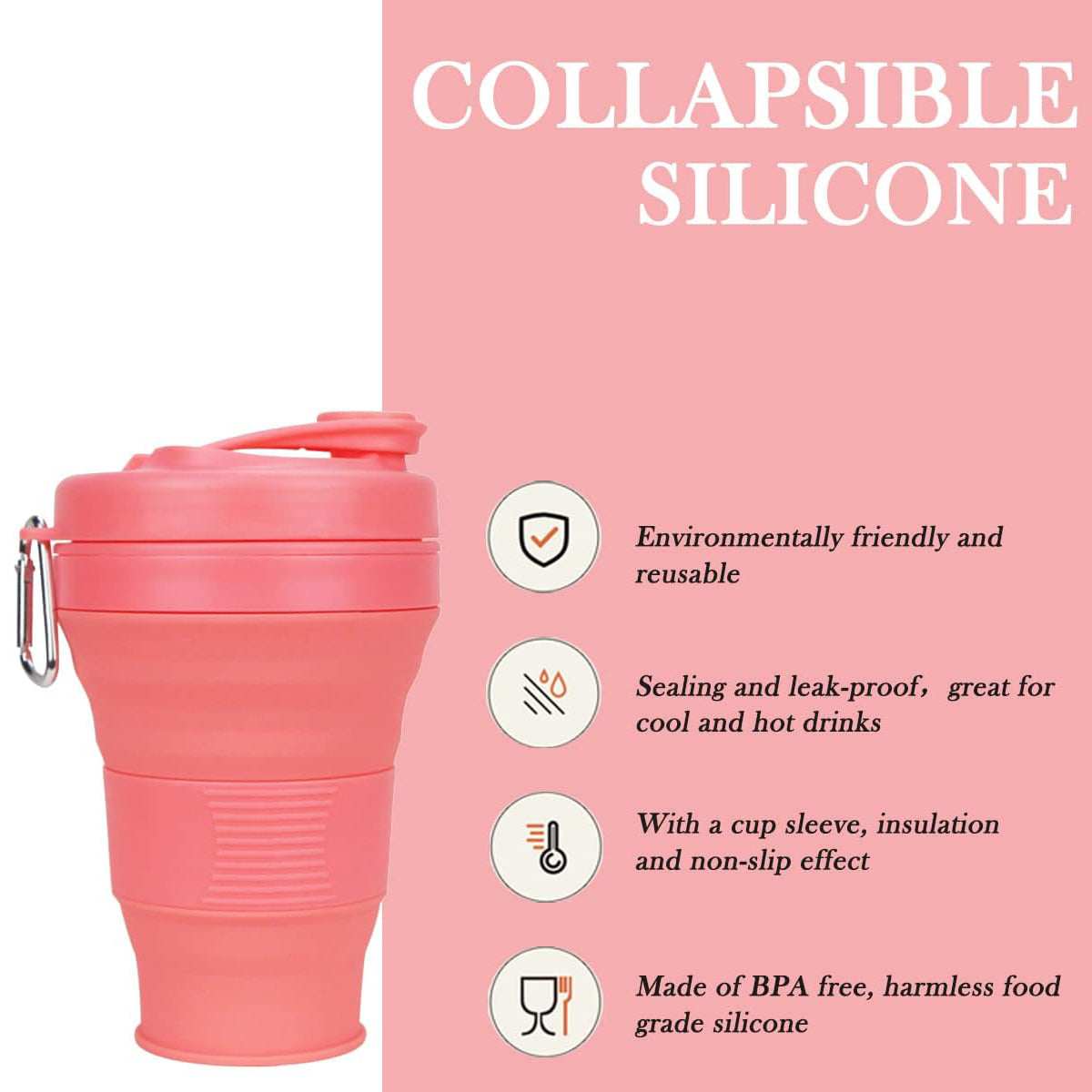 Portable Leakproof Folding Silicone Cup with Lids
