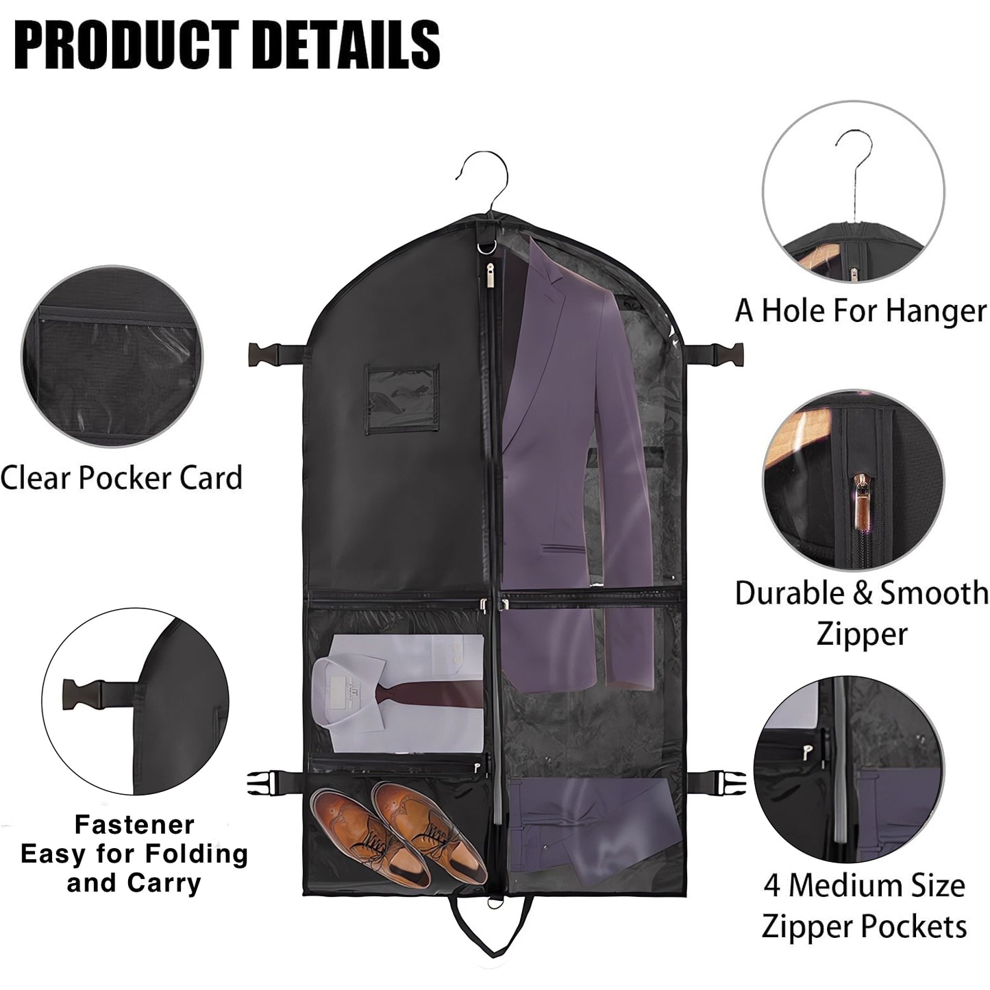 Portable Travel Garment Bag with Zipper Pocket