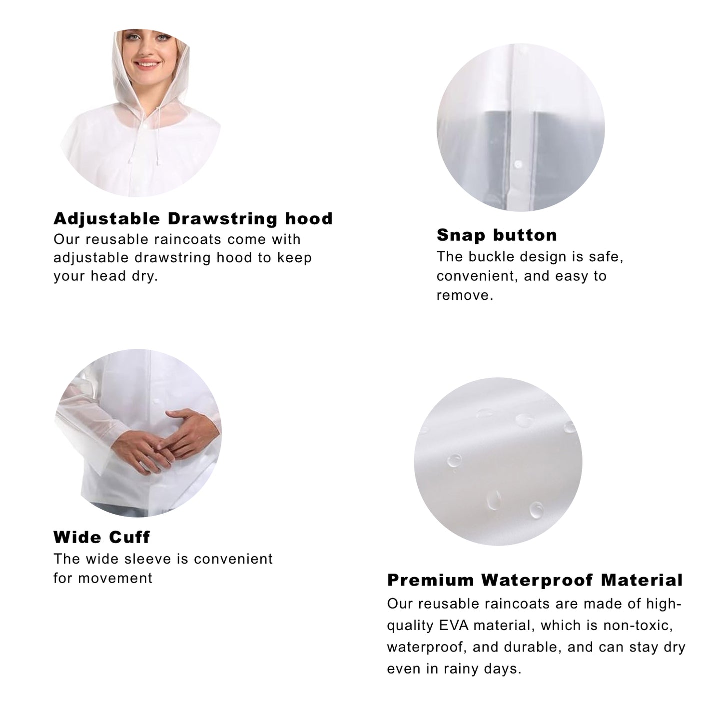 EVA Portable Unisex Reusable Rain Coats 2 Pack