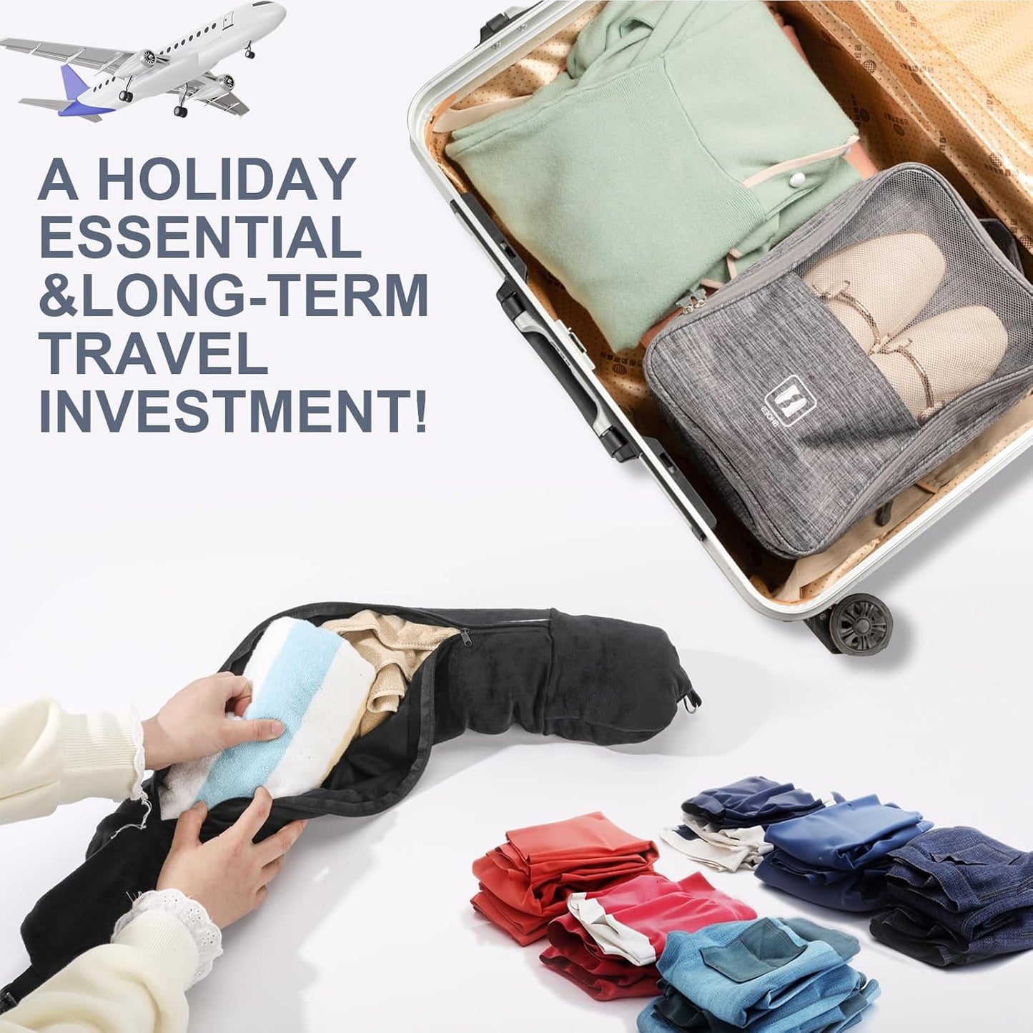 Multifunctional Soft Transformable Stuffable U-shaped Neck Pillow