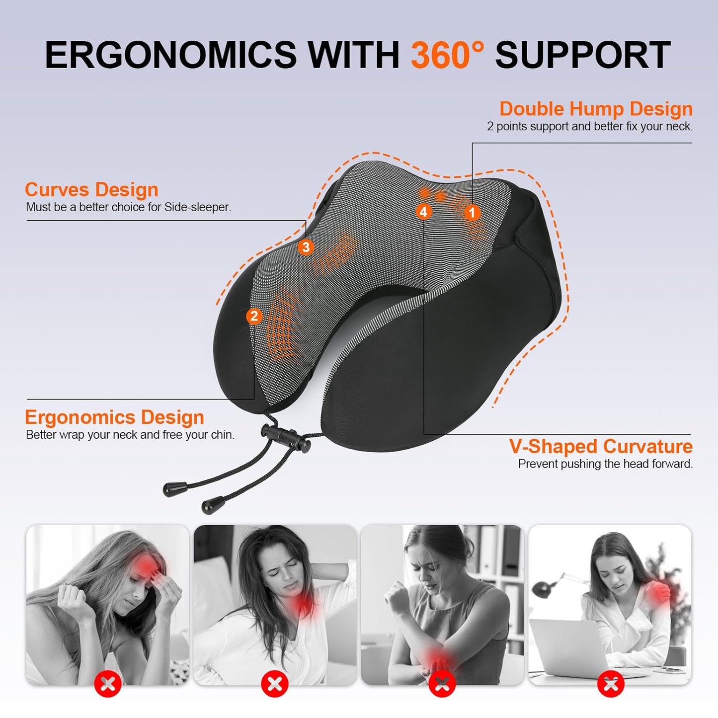 Portable Memory Foam Travel Pillow with Hood, Dark Flights Sleeping