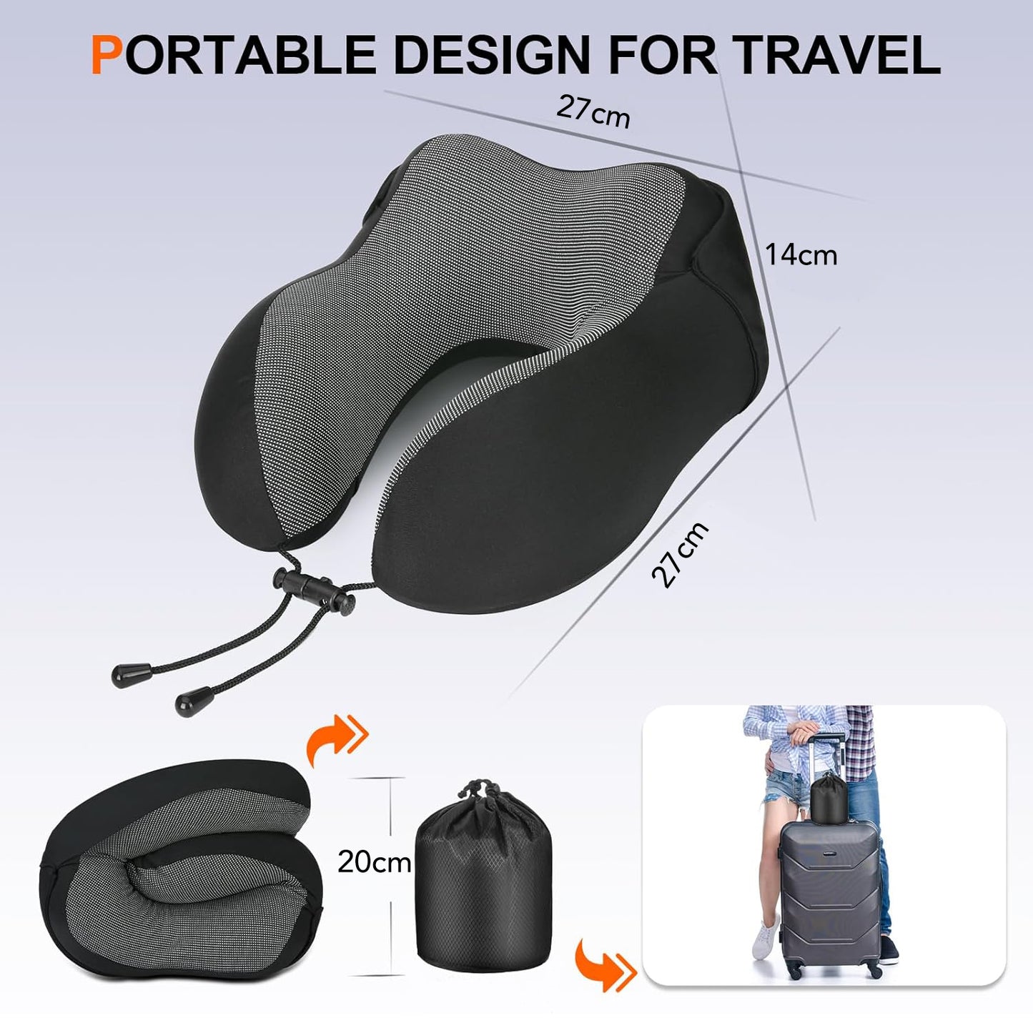 Portable Memory Foam Travel Pillow with Hood, Dark Flights Sleeping