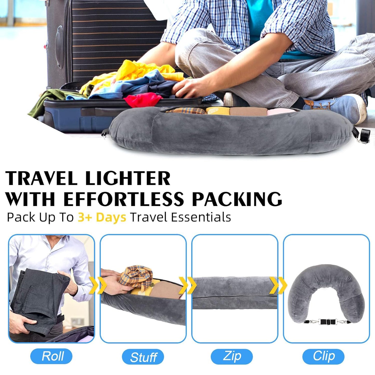 Multifunctional Soft Transformable Stuffable U-shaped Neck Pillow