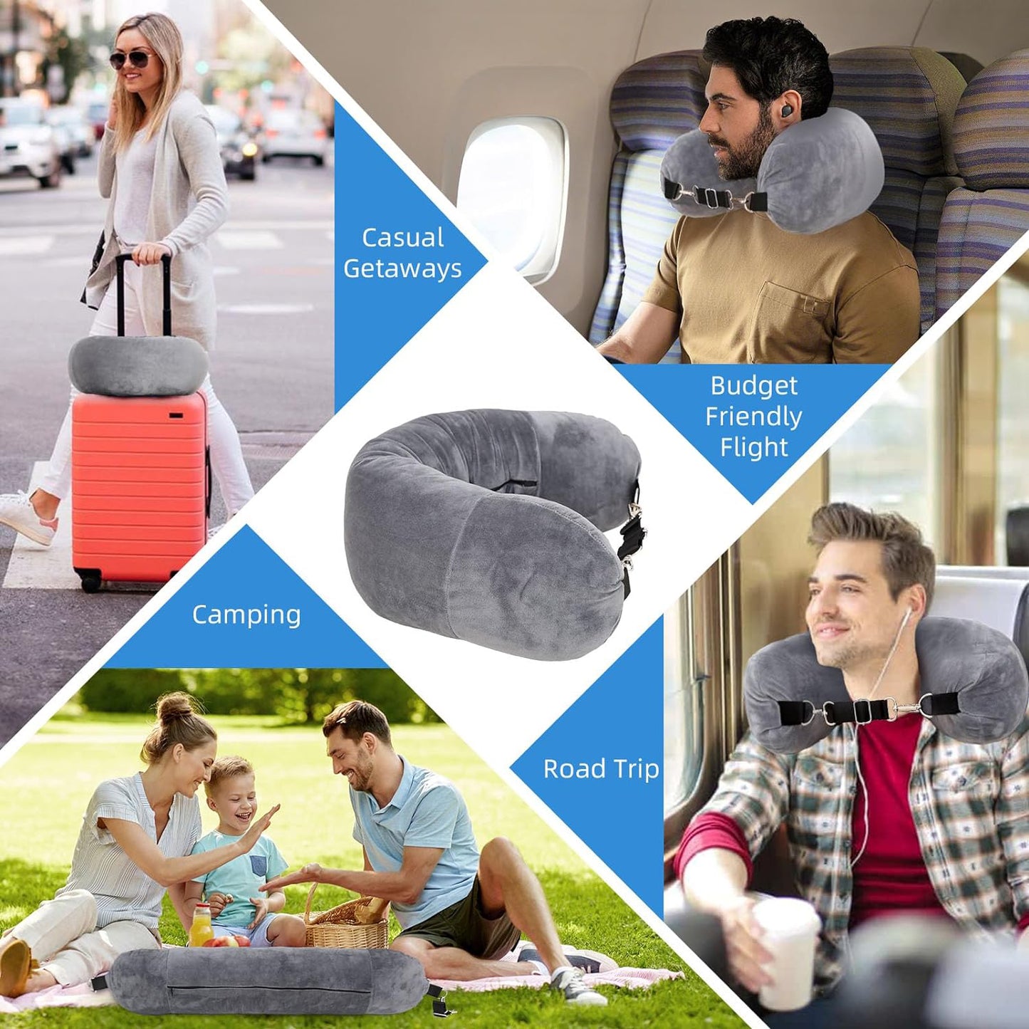 Multifunctional Soft Transformable Stuffable U-shaped Neck Pillow