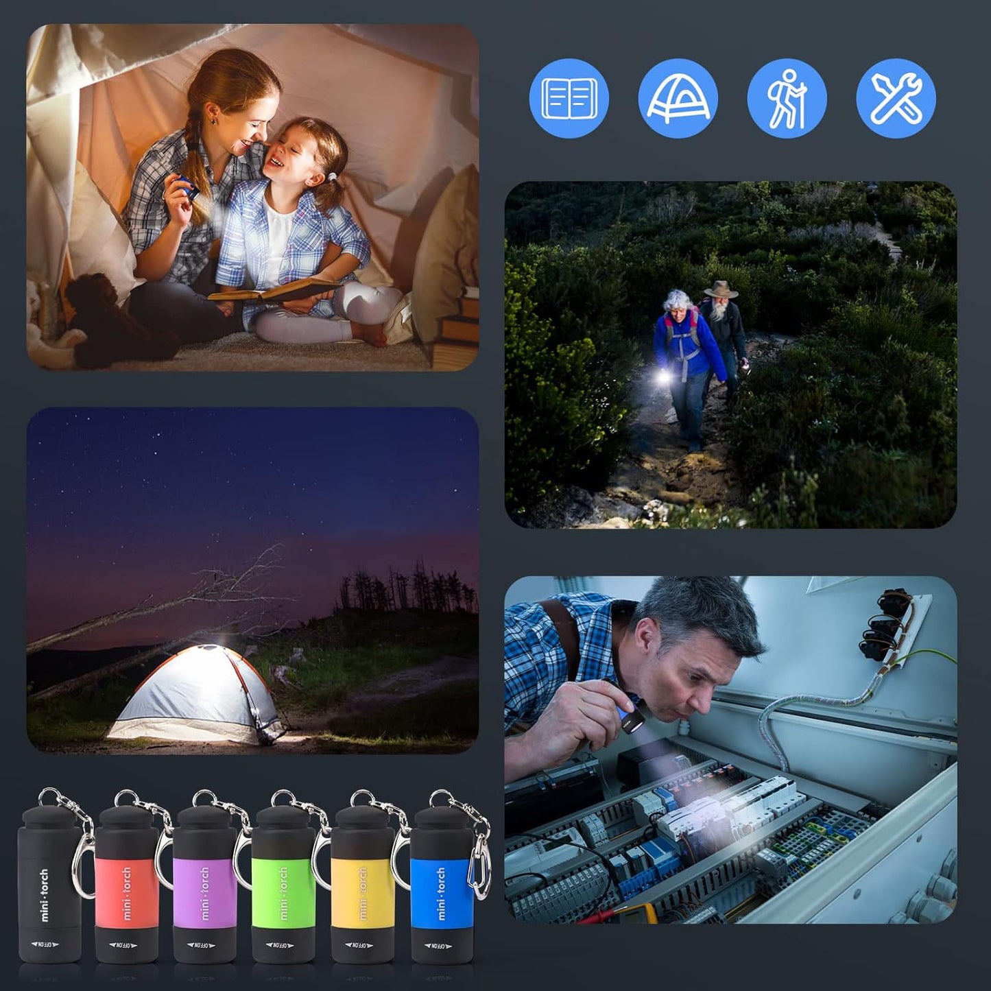 Mini Rechargeable Keychain Travel Flashlight, 3 Pack