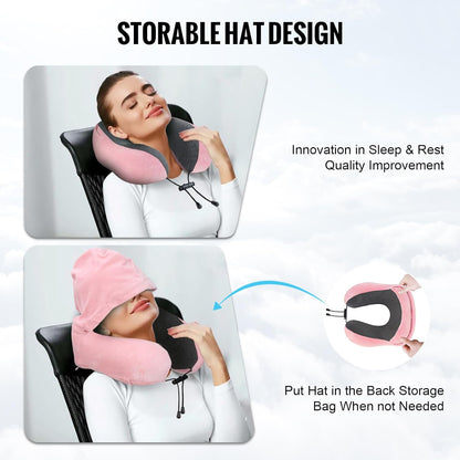 Portable Memory Foam Travel Pillow with Hood, Dark Flights Sleeping