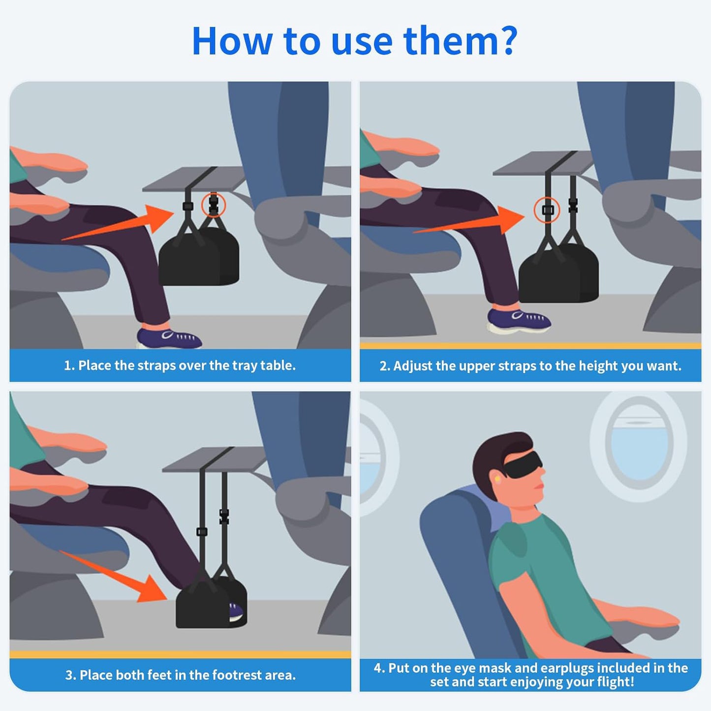 Portable Comfy Travel Footrest Hammock, Relax your Feet for Long Trips or Work